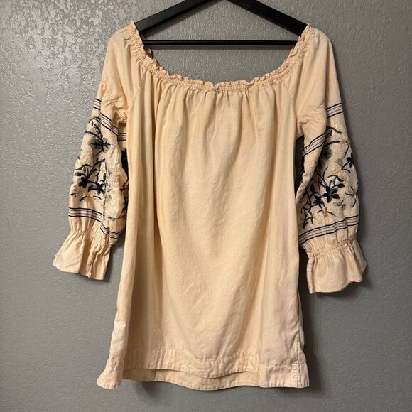 Free People Fleur Du Jour Embroidered Tunic Mini Dress Off Shoulder size Small - Picture 3 of 7